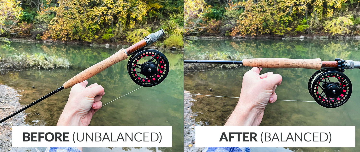 What a balanced fly rod looks like. Before and after using FINN rod balancing kit